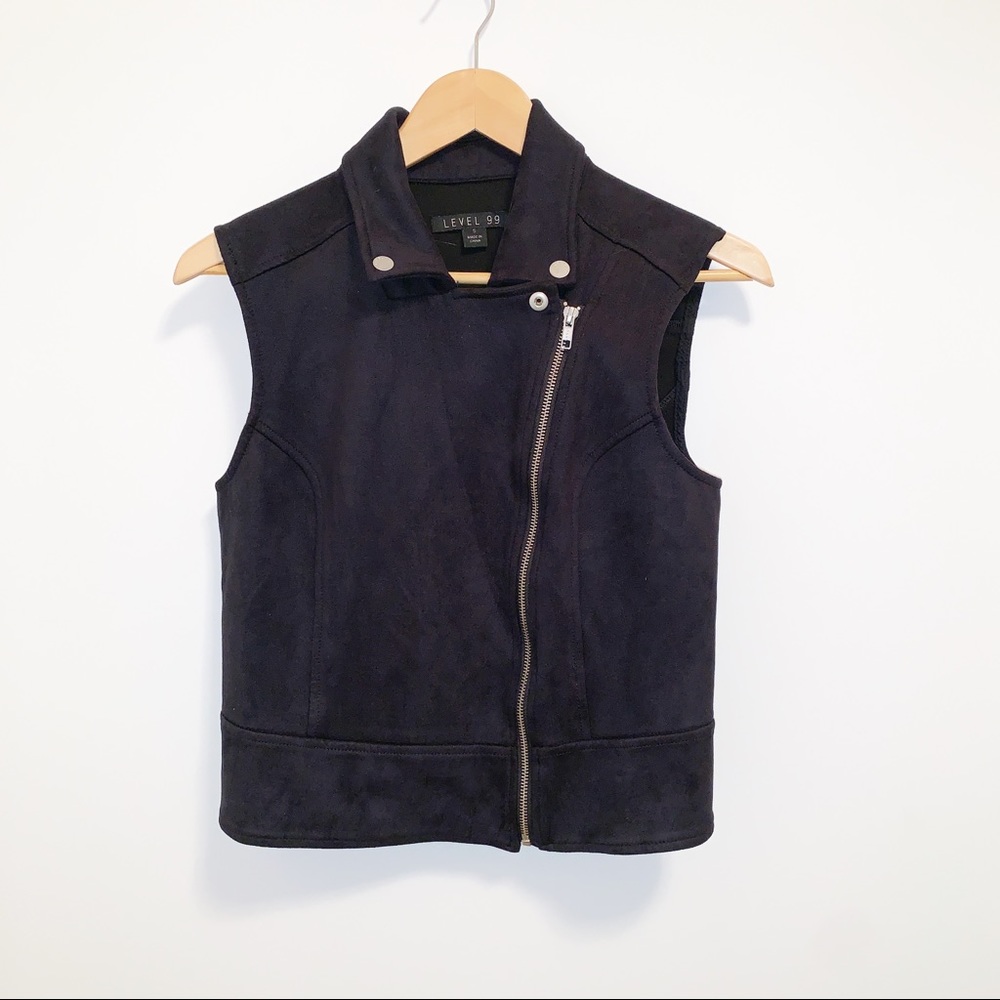 LEVEL 99 ALEXA BLACK MOTO FAUX SUEDE VEST-S - Picture 4 of 8